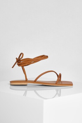 boohoo Leather Square Toe Wrap Up Sandals