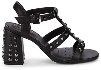 Geox Seyla Studded Leather Block Heel Sandals