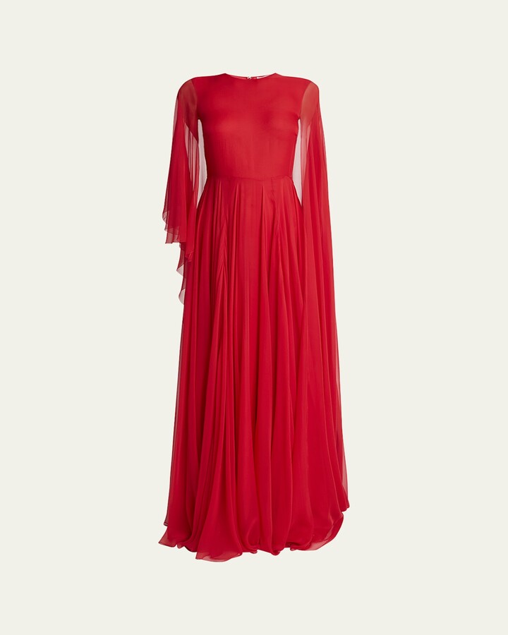 Givenchy Chiffon Draped Cape Gown