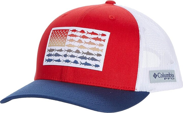 Columbia PFG Mesh Snapback Fish Flag Ball Cap (Red Spark/White/Carbon) Caps  - ShopStyle Hats