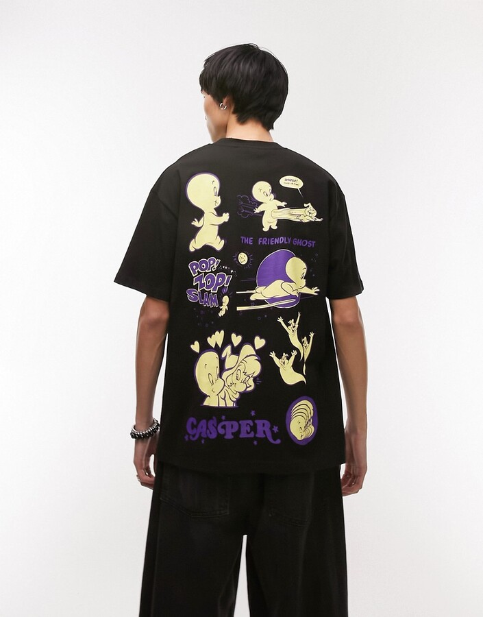 Topman oversized T-shirt with front and back Casper logo print in black -  ShopStyle