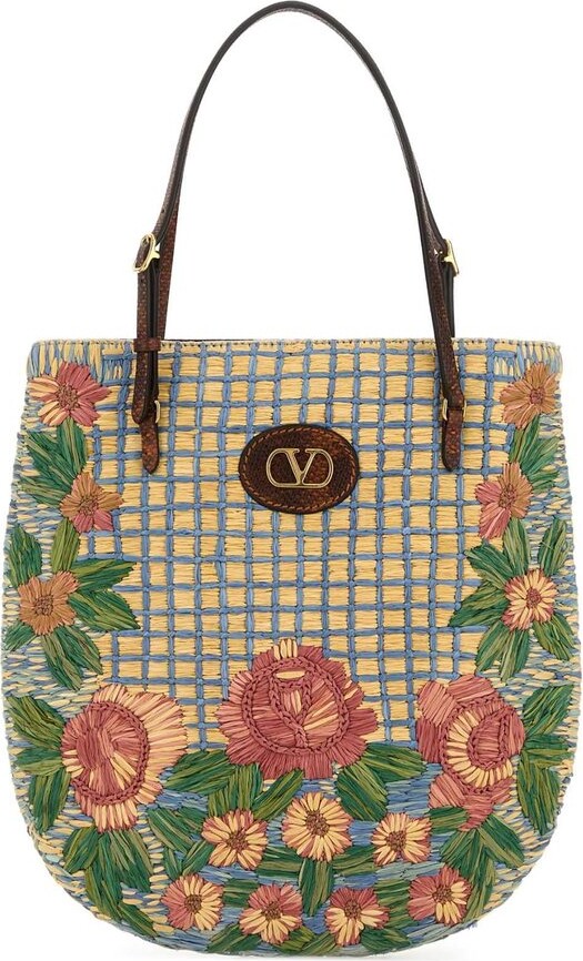 Valentino Flower Embroidered Bucket Bag