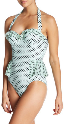 Betsey Johnson Polka Dot Print Underwire One-Piece Swimsuit
