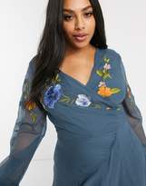 Thumbnail for your product : ASOS DESIGN Curve wrap midi dress with garden floral embroidery