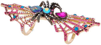 Betsey Johnson Halloween Cz Spider & Spider Web Double Finger Ring