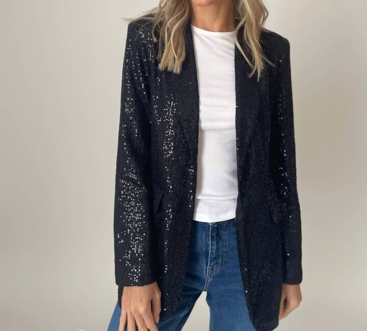 SIX/FIFTY Rachel Sequin Blazer In Black
