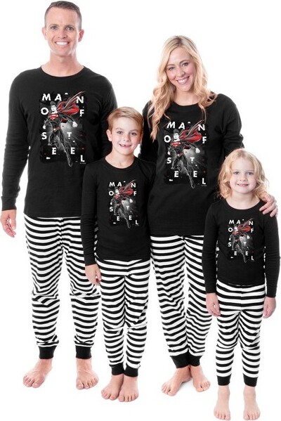 Intimo IntimoDCComicsSupermanManOfSteelSuperheroTightFitCottonMatchingFamilyPajamaSet(Adult,Small)Black