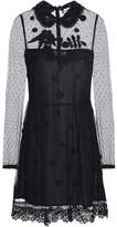 Thumbnail for your product : RED Valentino Crochet-Trimmed Floral-Appliqéd Point D'esprit Mini Dress