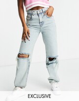 Thumbnail for your product : Reclaimed Vintage Inspired 90s dad jeans with extreme rips in antique wash
