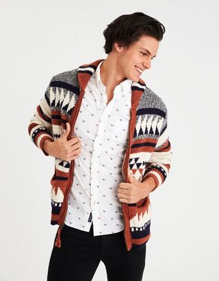 American Eagle Outfitters AE Pattern Zip-Up Sweater