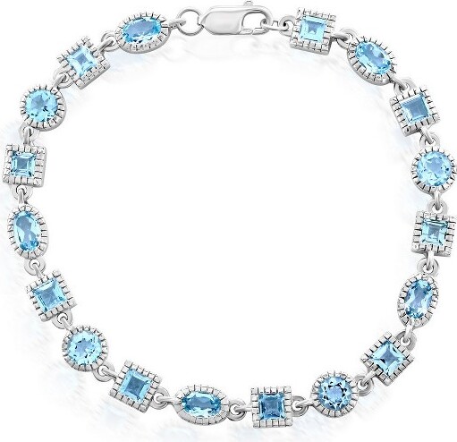 Simona SimonaSterlingSilverOval&SquareGemBracelet-BlueTopaz-Blue-7.5Inch