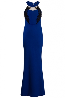 Quiz Royal Blue Crepe Crochet Detail Fishtail Maxi Dress