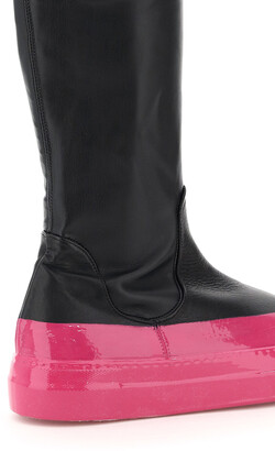 Ireneisgood CUISSARDES ECO-LEATHER STRETCH BOOTS 36 Black,Fuchsia Faux leather