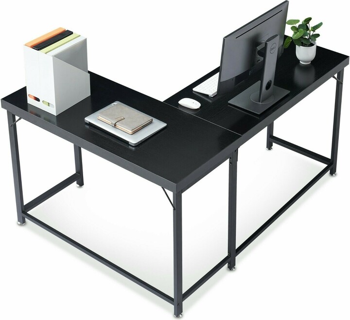 ivinta Lshaped Mixed Material Midcentury Corner Office Desk, Wood