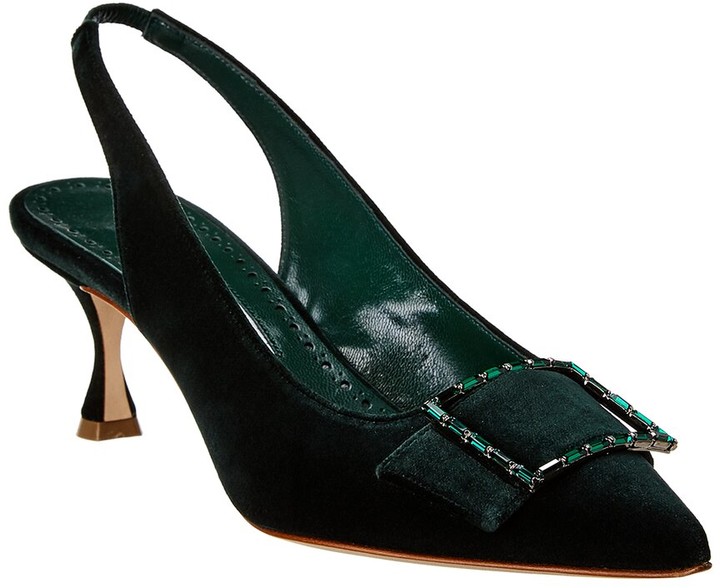 dark green velvet pumps
