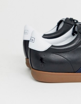 Polo Ralph Lauren camilo 2 leather trainer in black with stripe detail
