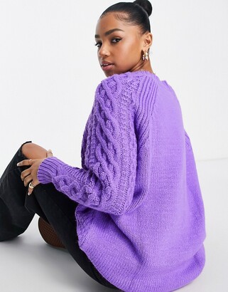 Topshop knitted oversized cable sweater in purple - ShopStyle