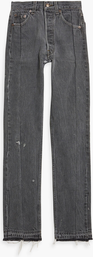EB Denim Unraveled distressed high-rise straight-leg jeans