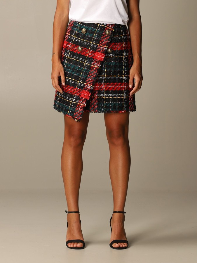 Balmain Skirt Asymmetrical Mini Skirt In Tartan Tweed - ShopStyle