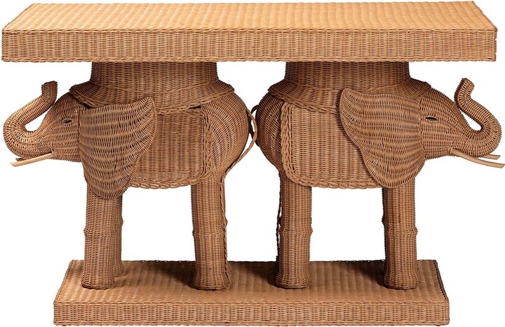 Baxton Studio Elissa Bohemian Rattan Elephant Console Table