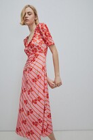 Thumbnail for your product : Warehouse WH X Petite Rose England Floral Stripe Print Midi Dress