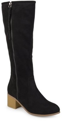 black suede boots with wooden heel