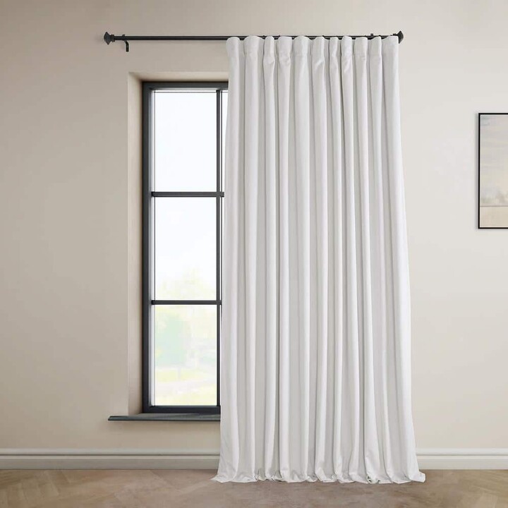 Exclusive Fabrics & Furnishings Pillow White Extra Wide Heritage Plush Velvet Extrawide Room Darkening Curtain - 100 in. W x 84 in. L (1 Panel)