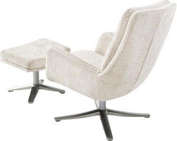 Hokku Designs Comfortable Swivel Accent Chair With Ottoman Chenille Upholstery Silver Finish Metal Base Stylish Furniture 1Pc