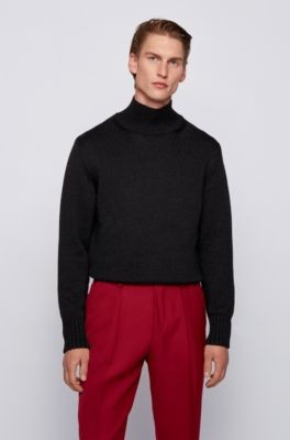 Boss Mock-neck sweater with ribbed trims