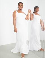 Thumbnail for your product : ASOS Curve ASOS DESIGN Curve Layne satin square neck wedding dress with train in ivory