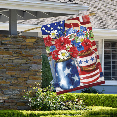Northlight Seasonal Patriotic Americana Floral Bouquet Outdoor House Flag 28" x 40"