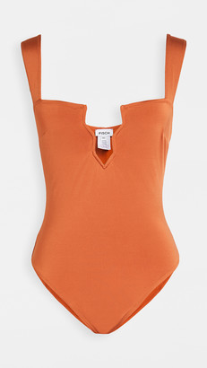 brown one piece swimsuit