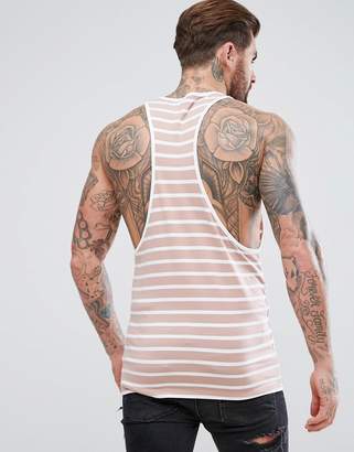 ASOS Stripe Muscle Extreme Racer Back Vest In Pink And White