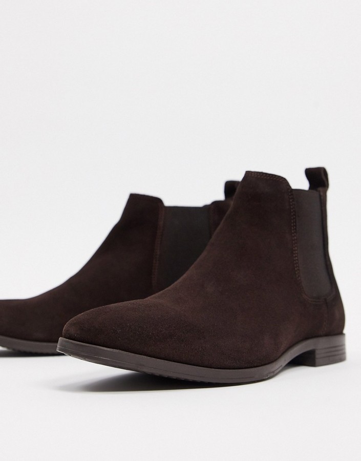 Burton Menswear suede chelsea boots in brown - ShopStyle