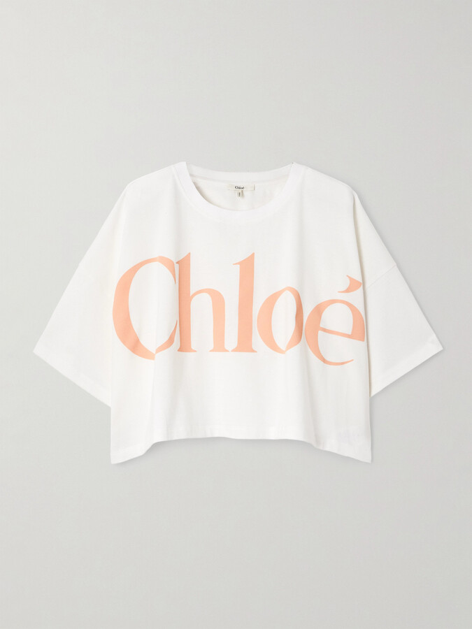 Chloé Cropped Printed Cotton-jersey T-shirt - White