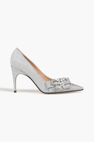 Thumbnail for your product : Sergio Rossi Crystal-embellished glittered leather point-toe pumps