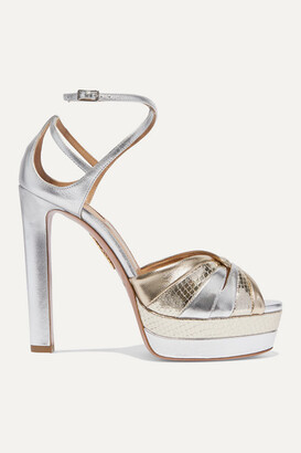 Aquazzura La Di Da 130 Two-tone Metallic Leather Platform Sandals