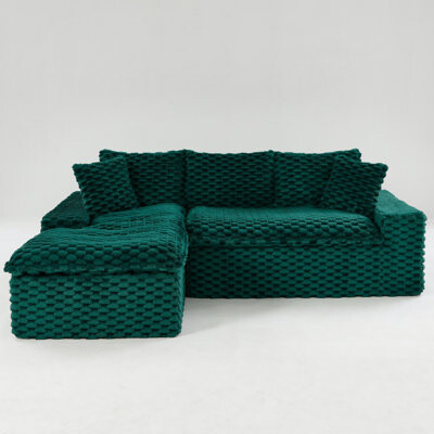 Wrought Studio Modular Turtle Velvet Sofa With Twin-seat & Chaise Lounge Tool-free Convertible L-shape/straight Shape