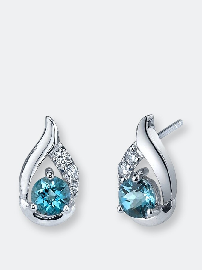.01cttw 18mm x 9mm Mia Diamonds 925 Sterling Silver Rhodium Plated Diamond and Light Swiss Blue Simulated Topaz Earrings