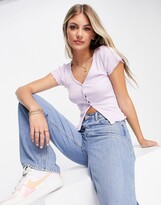 Thumbnail for your product : New Look button through cropped cardi in lilac