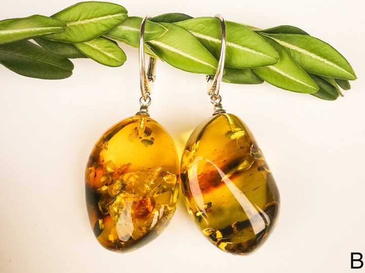 Etsy Natural Caribbean Amber Earrings, Colombian Copal Light Green Color Small Twisted Oval Shape Earrings Genuine Yellow Gemstone Unique Jewelry