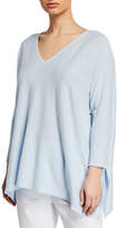 Thumbnail for your product : Joan Vass Oversized V-Neck Ribbed-Sleeve Cotton Sweater