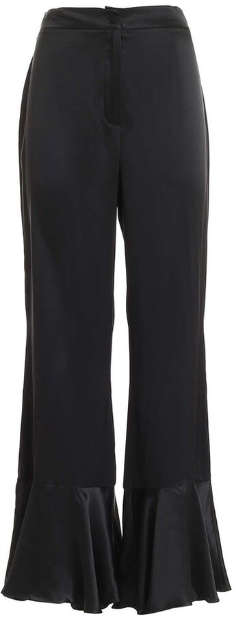 215 EllieJames Black Mink Tailored Fit Frill Hem Trousers Pants RRP £33 