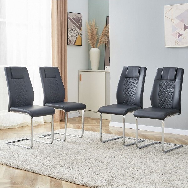 KumasinovaModernDiningChairsSetof4,FauxLeatherUpholsteredSeatwithMetalLegs,StylishSideChairsforKitchen,DiningRoom,Black