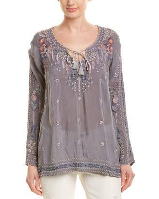Johnny Was Women's Embroidered Tie Neck Blouse