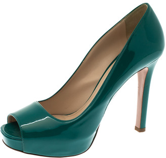 teal patent leather pumps