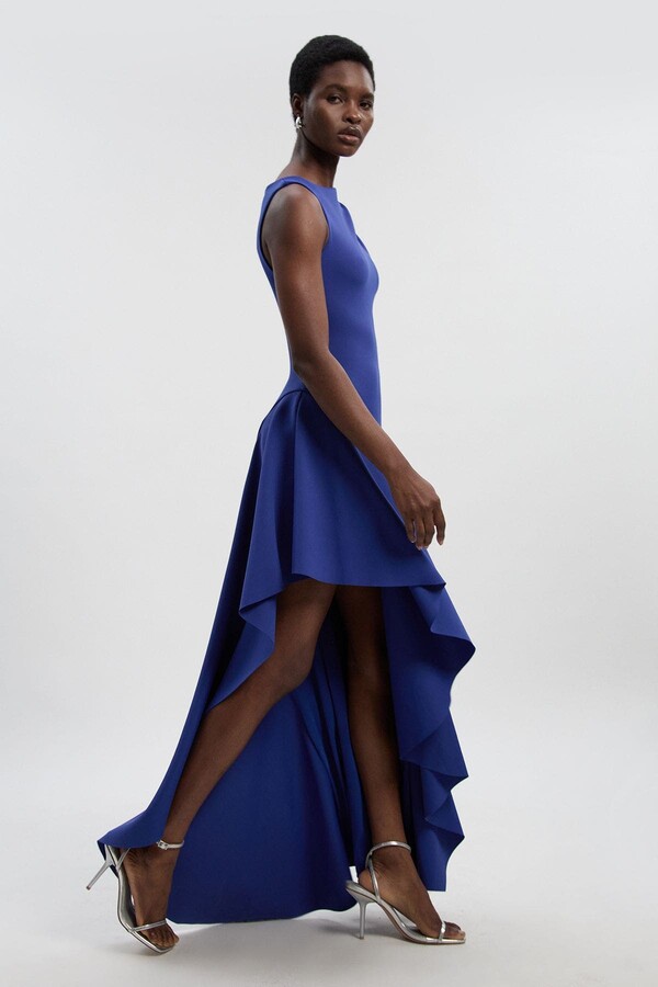 Karen Millen Scuba Drama Ruffle Hem Woven Maxi Dress