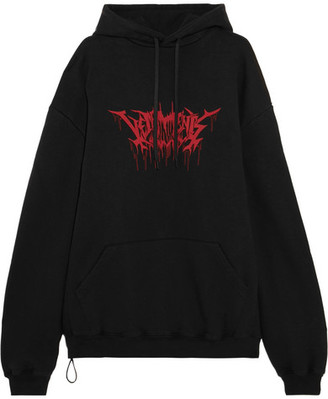Vetements Oversized Printed Cotton-blend Jersey Hooded Top - Black
