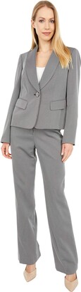 Le Suit Women's 1 Button Shawl Collar Birdseye Pant Suit with Flap Pockets Business Set