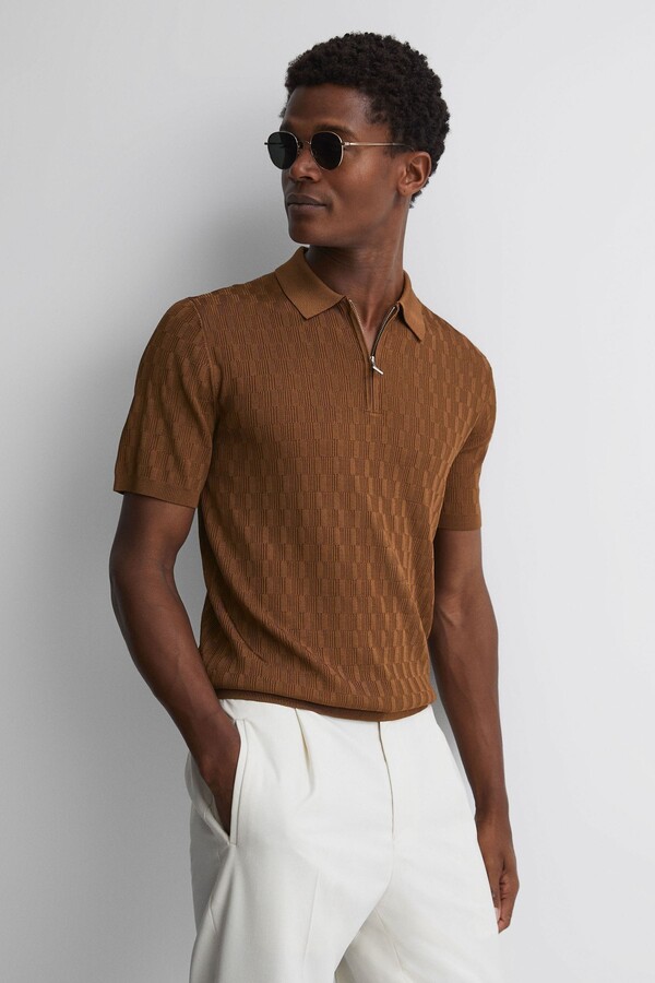 Reiss Half-Zip Textured Polo T-Shirt - ShopStyle
